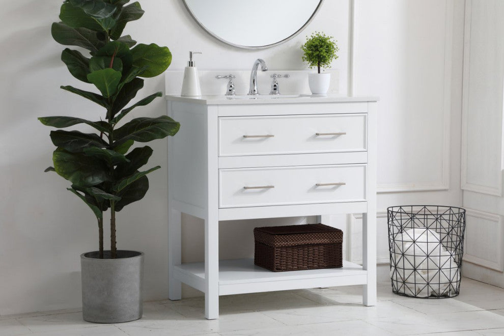 Skylar 30" Single Bathroom Vanity, White With Backsplash