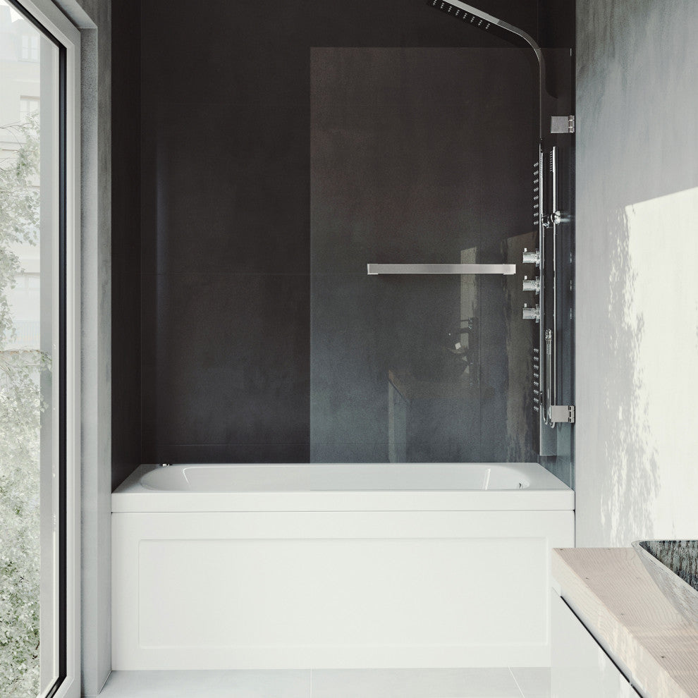 VIGO Rialto 34" W x 58" H Frameless Hinged Tub Door, Stainless Steel, Clear Glass