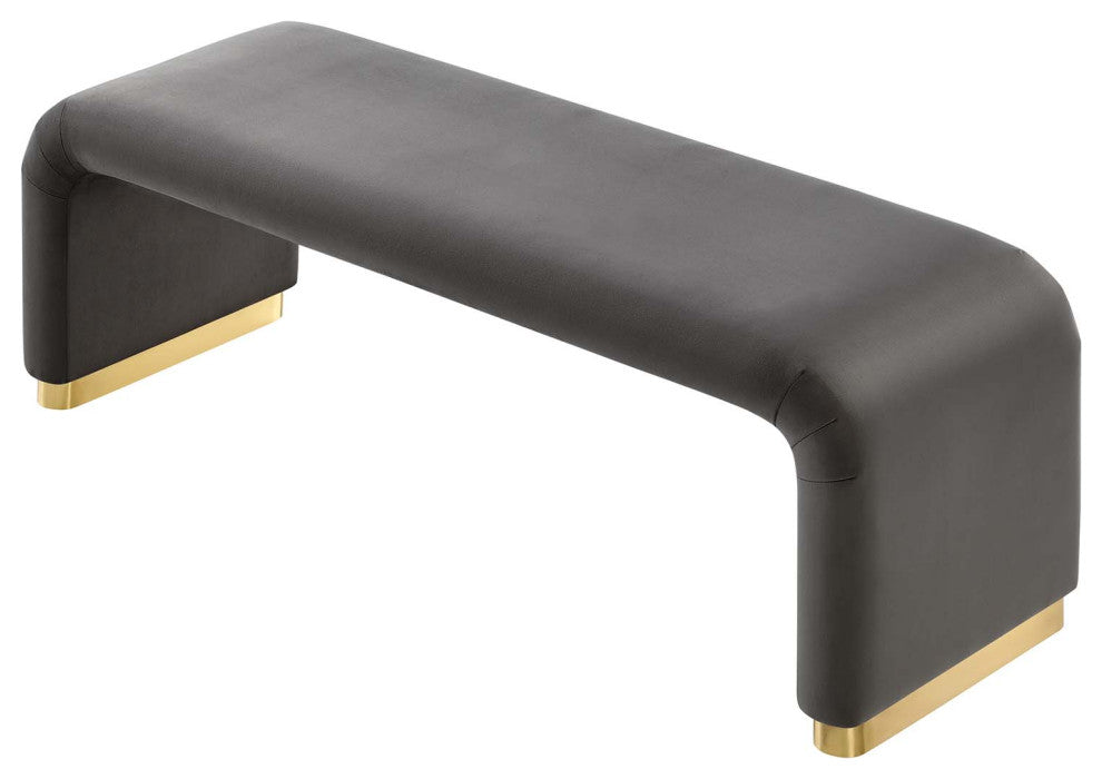 Koda Performance Velvet Waterfall Long Bench - Brass Storm Gray