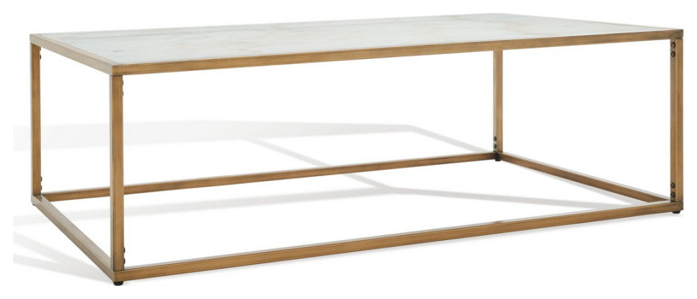 Safavieh Couture Brynna Rectangle Marble Coffee Table White/Bronze