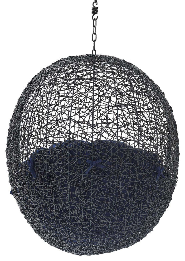 Swing Lounge Chair, Black Navy Blue, Outdoor Patio Balcony Cafe Bistro Garden