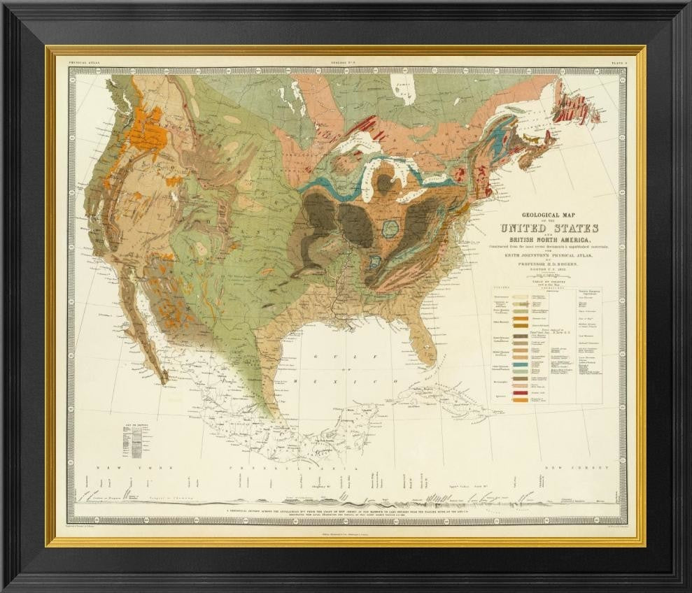 "Geological map of the United States, 1856"  by Henry Darwin Rogers, 26x23"