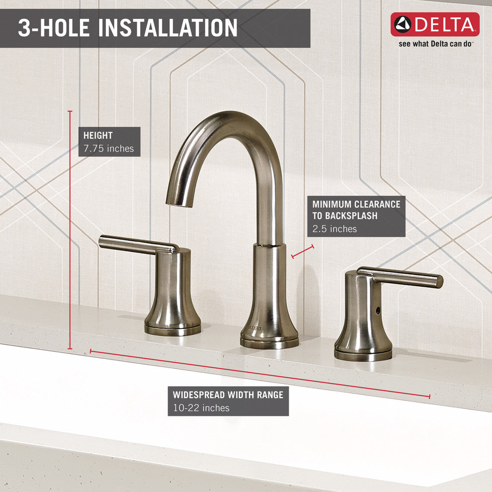 Delta Trinsic Two Handle Widespread Bathroom Faucet, Stainless, 3559-SSMPU-DST