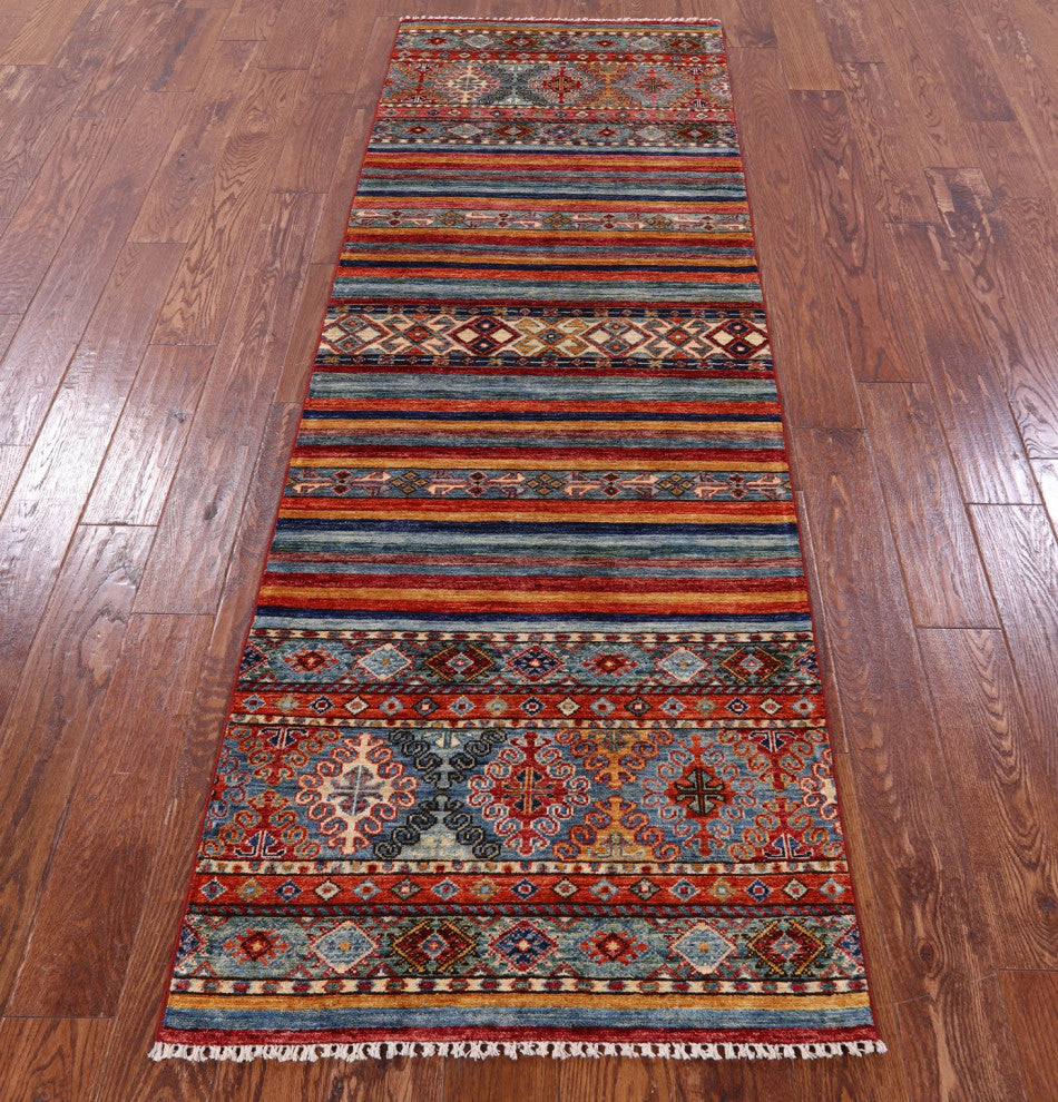 2' 8" X 8' 1" Runner Handmade Super Kazak Khorjin Wool Rug Q10846