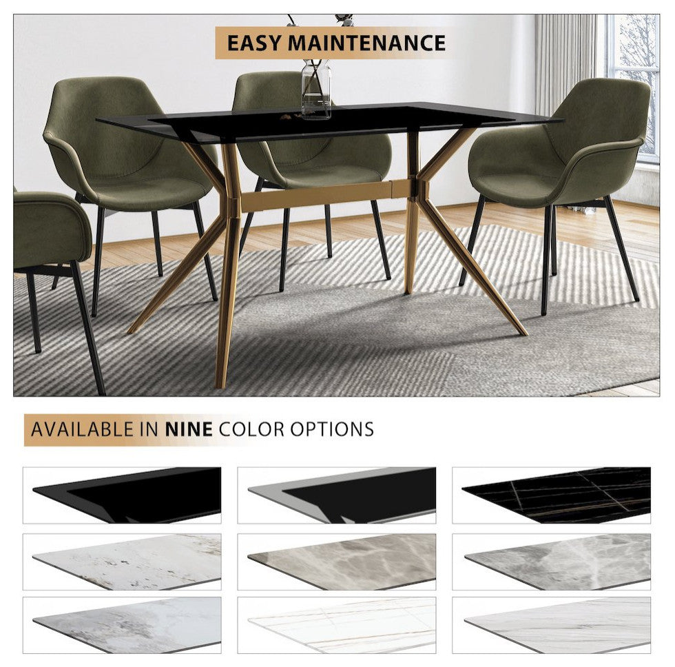 Elega Series Gold Stainless Steel Dining Table 62 With Clear Glass Top