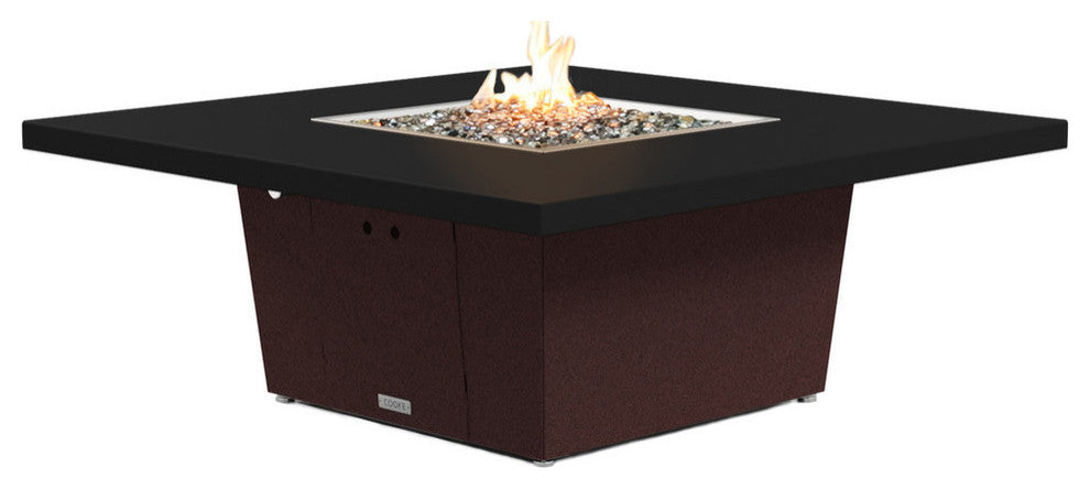 Square Fire Pit Table, 56x56, Natural Gas, Black Powdercoat Top, Dark Cherry