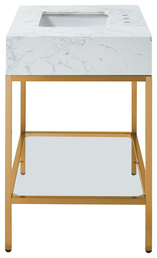 Marmo Bathroom Vanity, White, 36" Wide, Brushed Brass Finish