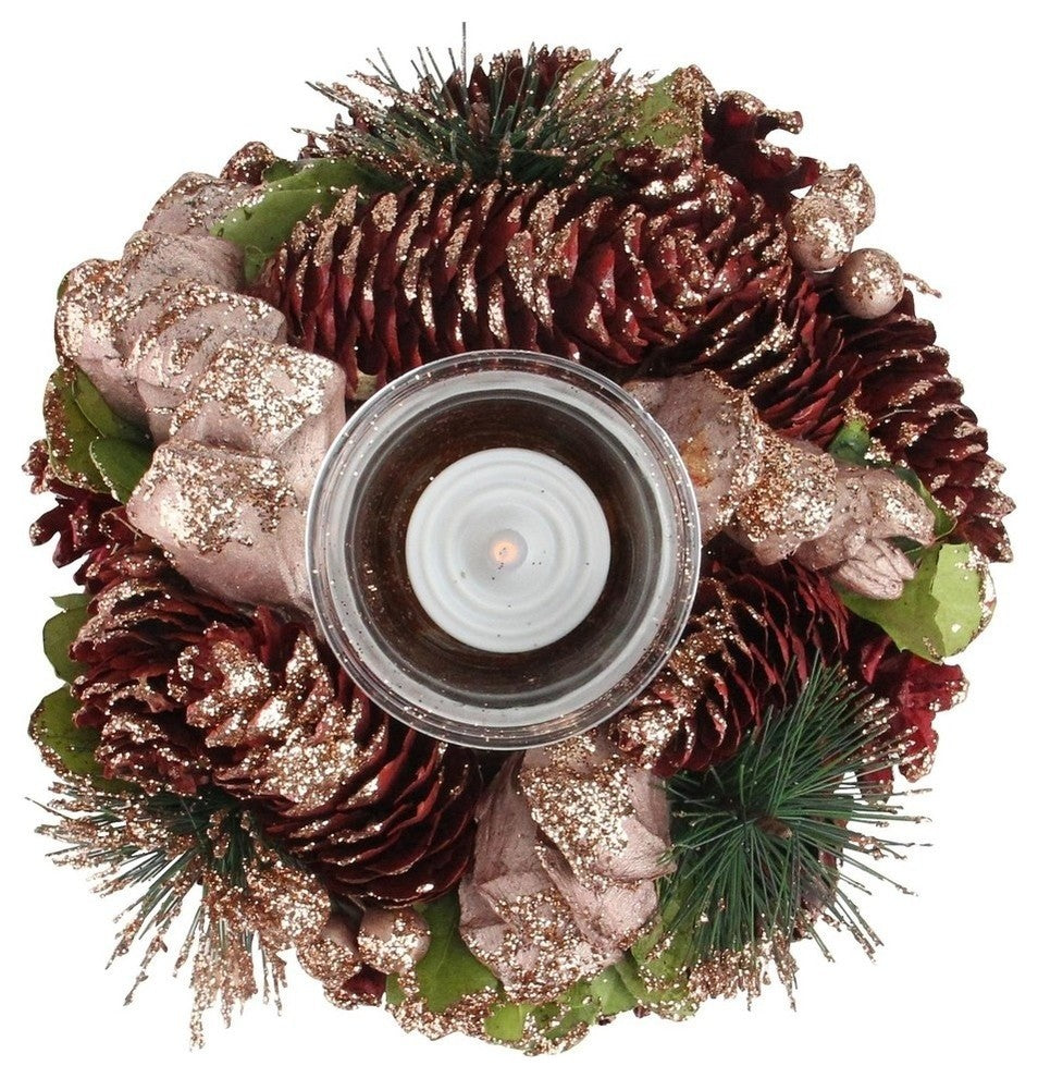 7" Dusty Rose Pine Cone Artificial Christmas Votive Candle Holder