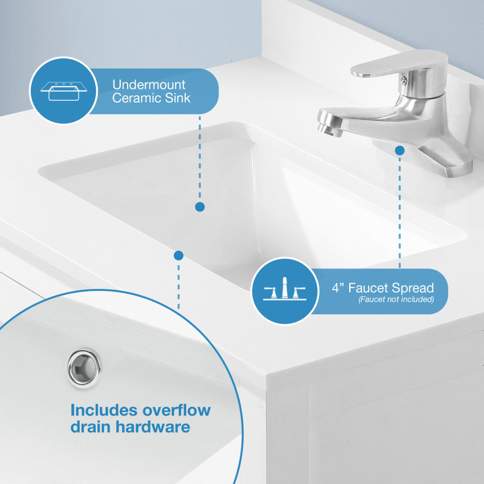 Ove Decors Vegas Single Sink Bathroom Vanity Set With Countertop, White, Antique White, 30"