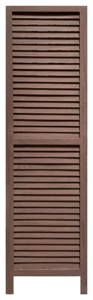 Stylish Three Panel Washed Brown Shutter Divider Screen