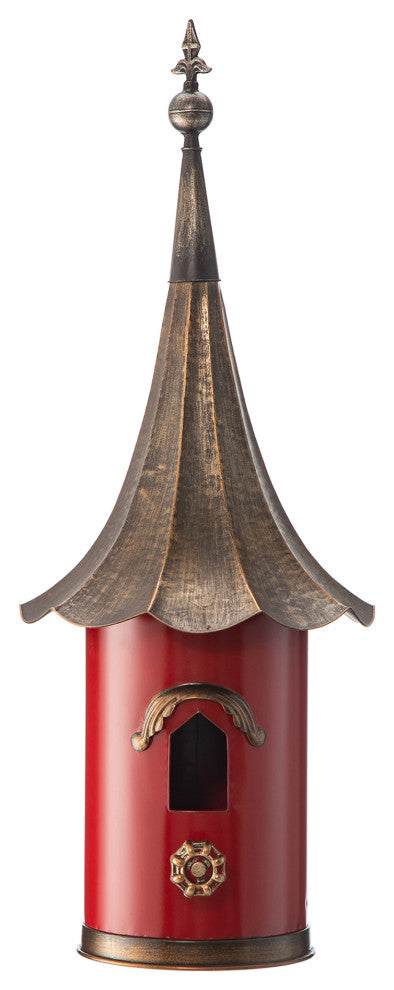 32"H Farmhouse Retro Blue Metal Pagoda Birdhouse