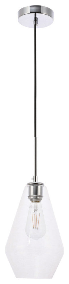 Living District Gene 1-Light Mid-Century Metal Pendant in Chrome and Clear