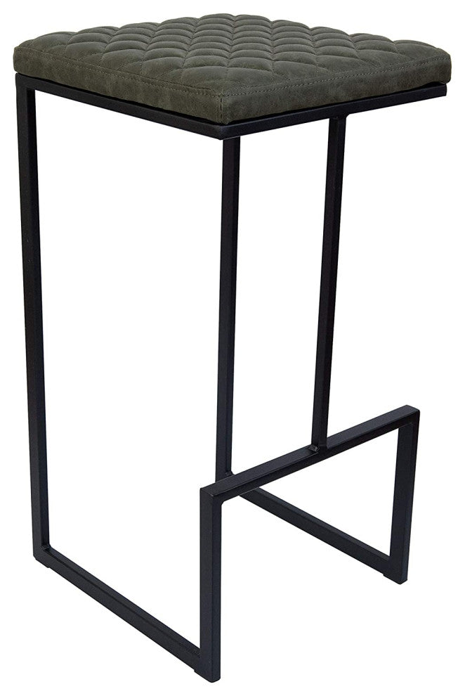 Quincy Quilted Stitched Leather Bar Stools With Metal Frame Olive Green