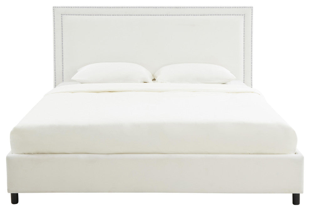 TOV Furniture Reed White Velvet Bed in Queen