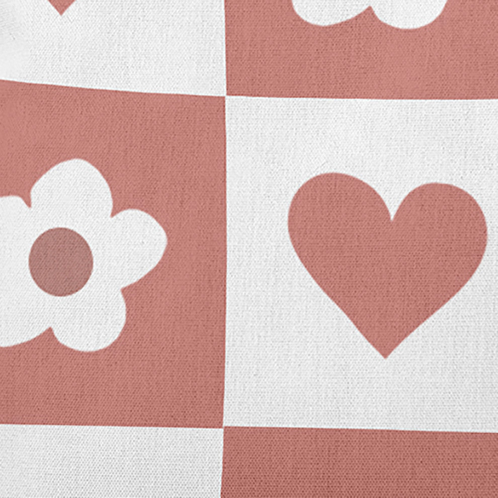 Heart And Flowers Grid Decorative Throw Pillow, Rusty Mauve, 16"x16"