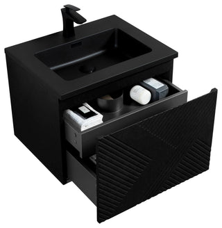 Matte Black Wall Mount Bath Vanity, Integrated Sink, Black Sink, 24"