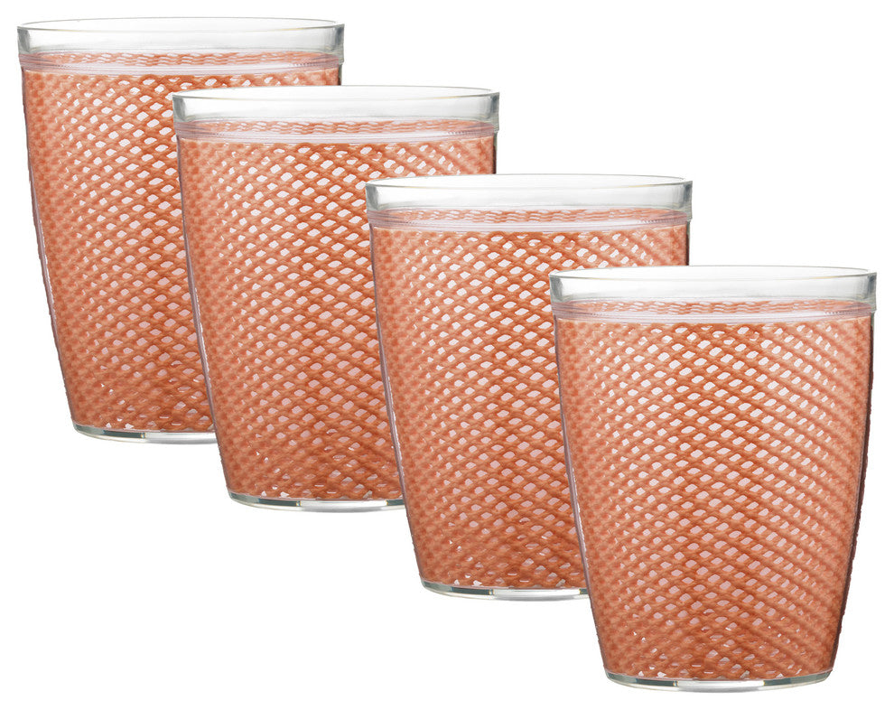 Kraftware Fishnet Double Wall Glasses, Toffee, 14 oz, Set of 4