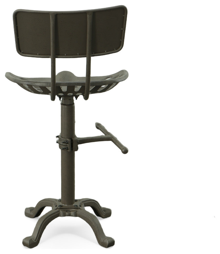 August Tractor Seat Stool w and  Back, Industrial