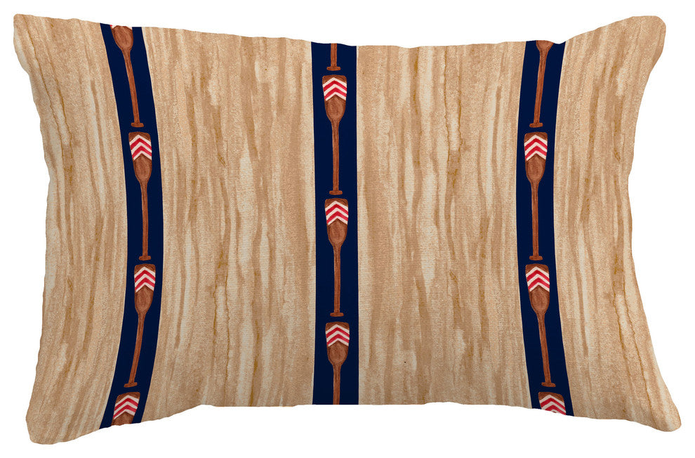 Oar Stripe Trio Stripe Print Throw Pillow With Linen Texture, Navy, 14"x20"