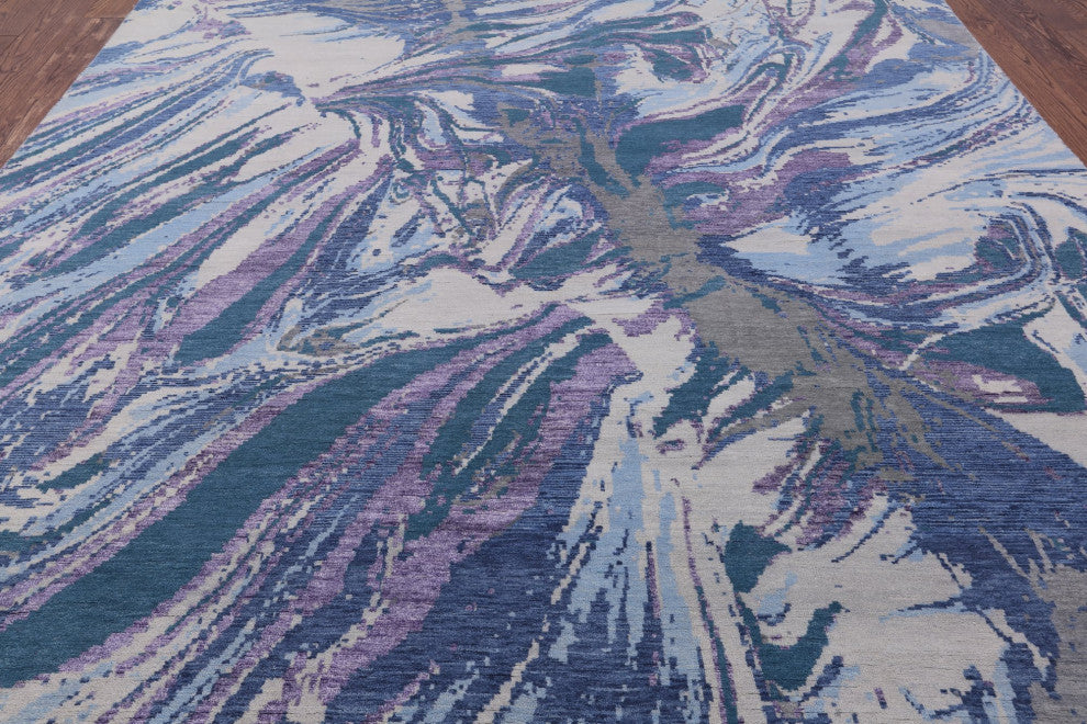 8' 1" X 9' 10" Wool and Silk Modern Hand Knotted Rug Q7097