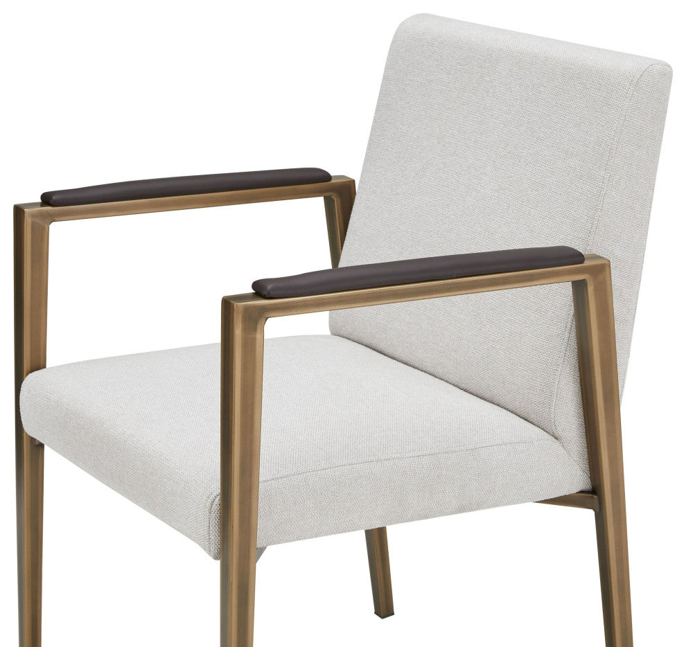 Modrest Sanders Modern Off-White Fabric + Brass Dining Chair