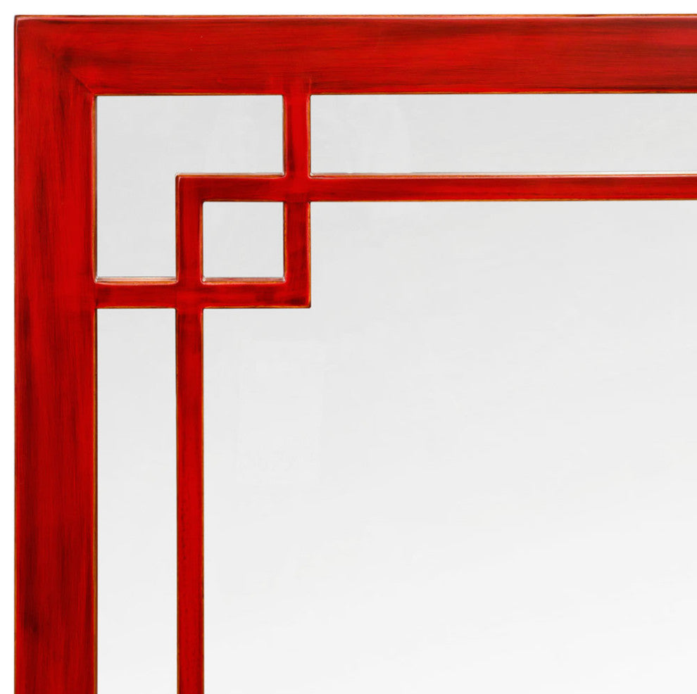 Elmwood Window Panel Style Mirror, Red