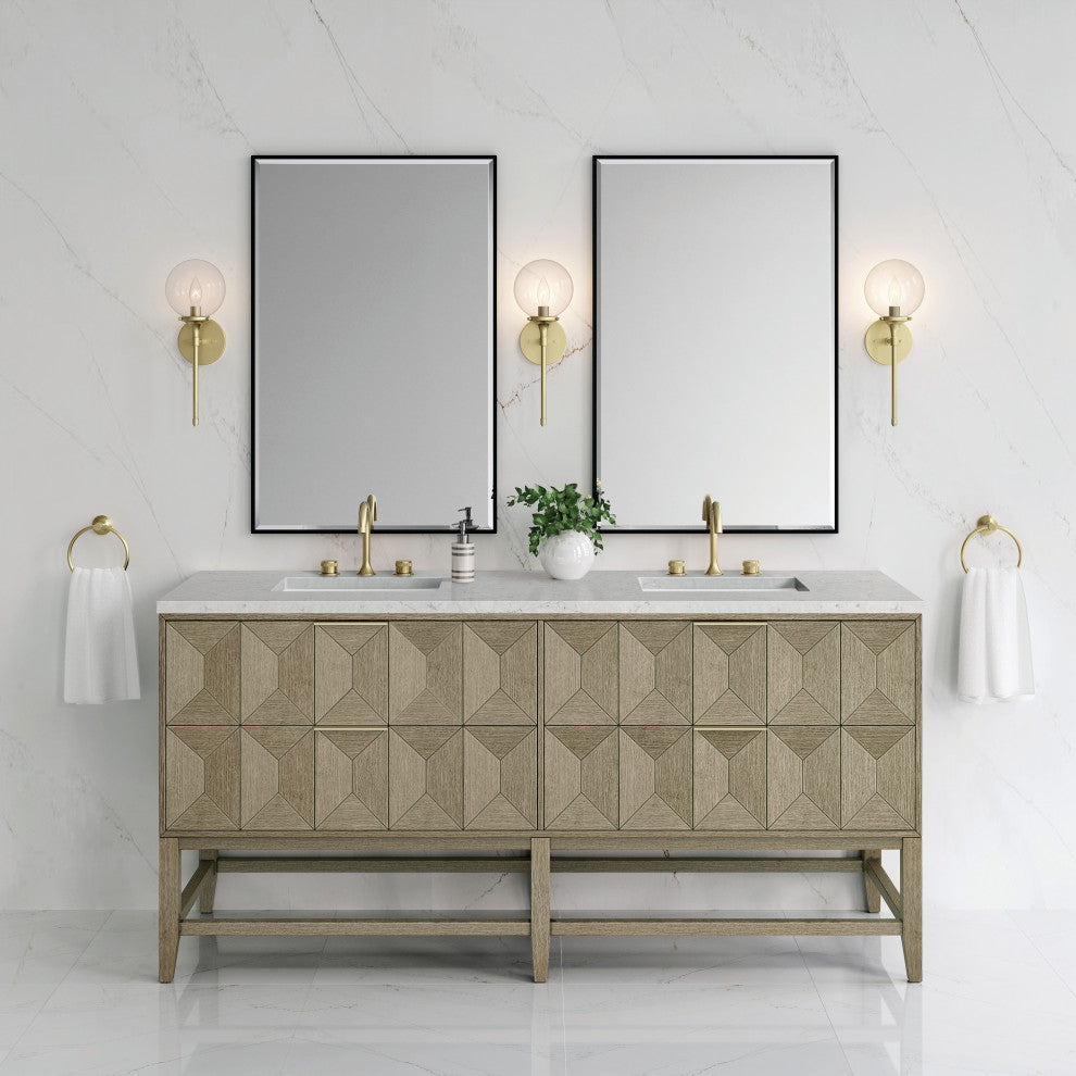 Emmeline 72" Double Vanity, Pebble Oak, Eternal Jasmine Pearl