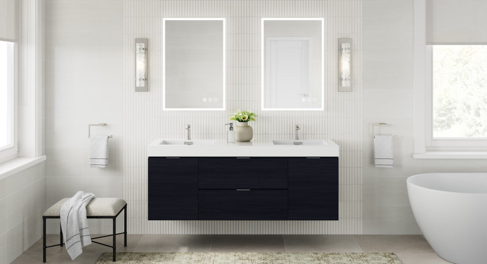Boutique Bath Vanity, Black, 60", Double Sink, Wall Mount