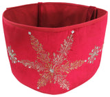 Handmade Adjustable Christmas Tree Collar - Silver Snowflakes on Red Velvet
