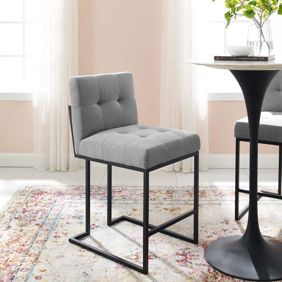 Counter Stool Chair, Fabric, Metal, Black Gray, Modern, Bar Pub Cafe Bistro