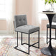 Counter Stool Chair, Fabric, Metal, Black Gray, Modern, Bar Pub Cafe Bistro