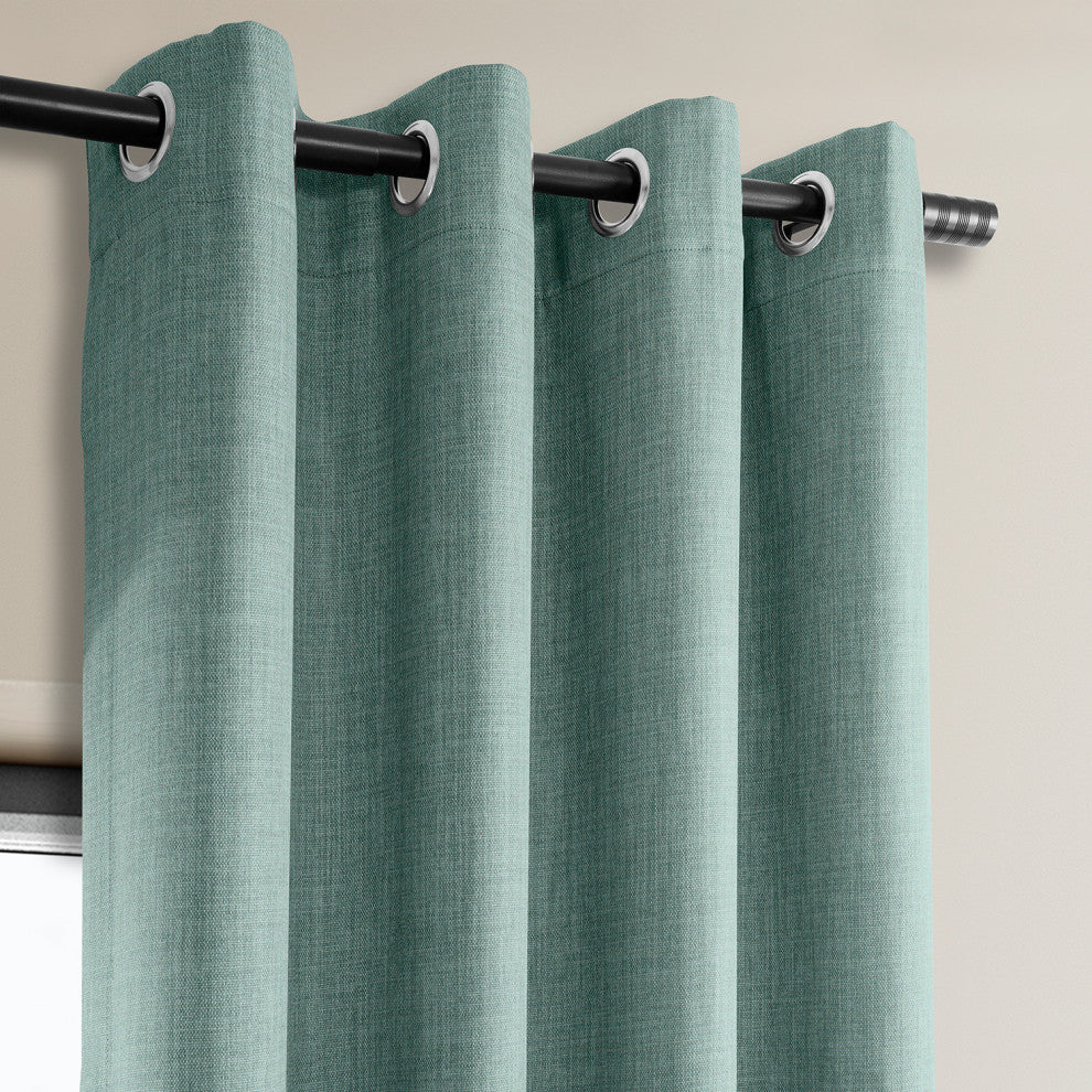 Faux Linen Grommet Room Darkening Curtain Single Panel, Sea Thistle, 50w X 120l