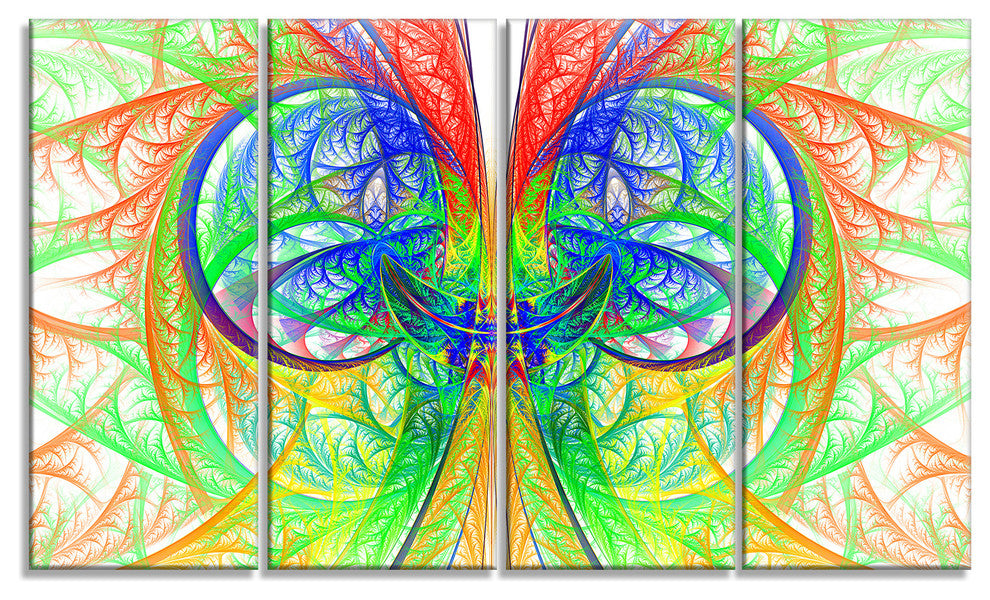 Extraordinary Fractal Green Design, Abstract Canvas Art Print, 48"x28", 4 Panels