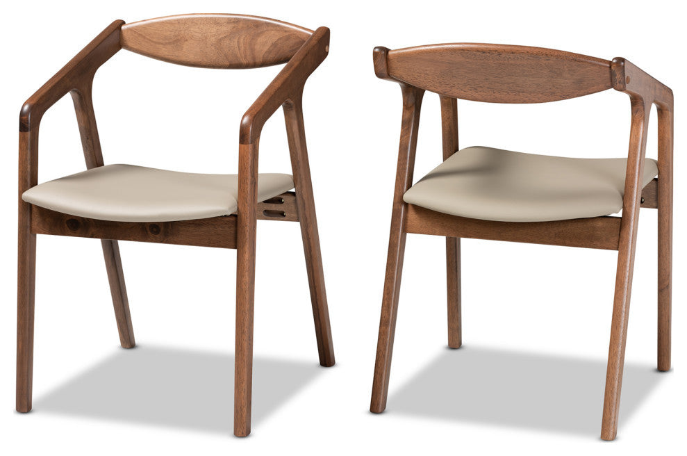 Ysobel Midcentury Modern Walnut Effect 2-Piece Dining Chair Set, Gray