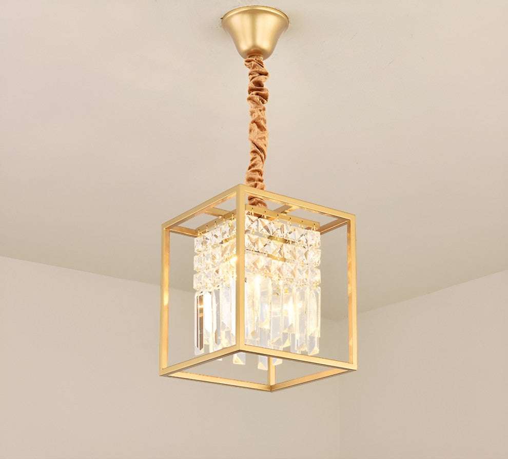 Inverno e Monteleone | Square Crystal Hanging LED Chandelier for Dining Room, Gold, Warm Light, Non-Dimmable