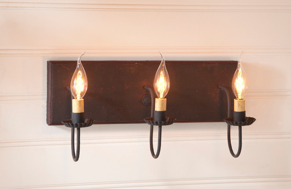 3 Arm Vanity Light, Hartford Black With Rd Stripe