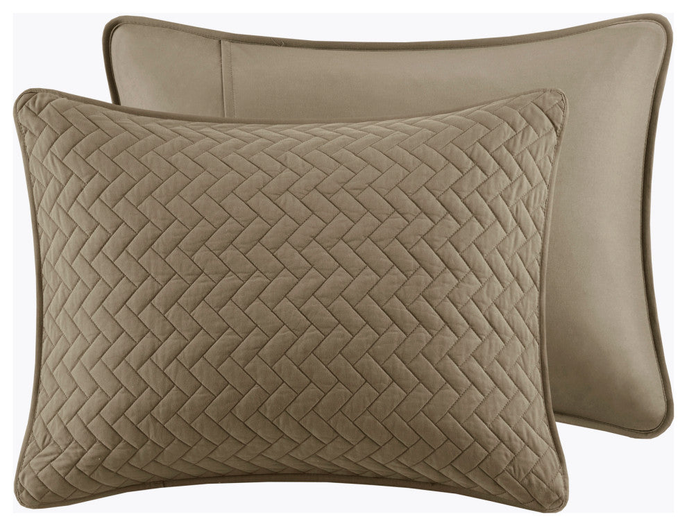 Hampton Hill Velvet Touch Herringbone Oversize 3-Piece Coverlet, Brown, Queen