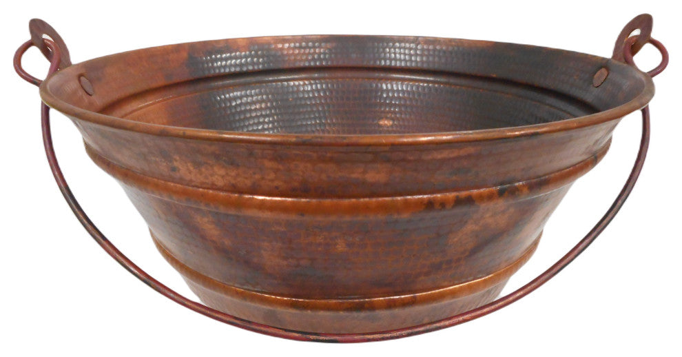 15" Round Copper Vessel Bucket Bath Sink in Natural Patina