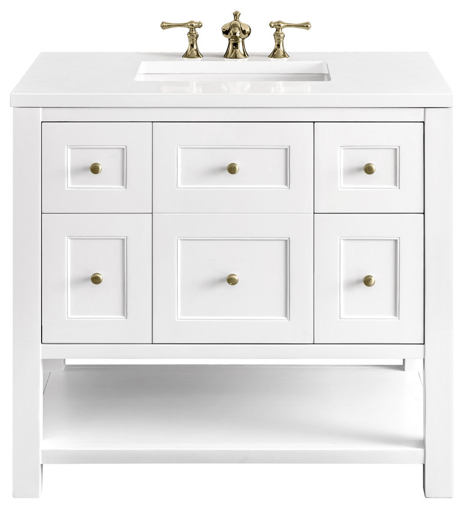 Breckenridge 36" Single Vanity, Bright White,  White Zeus Quartz Top