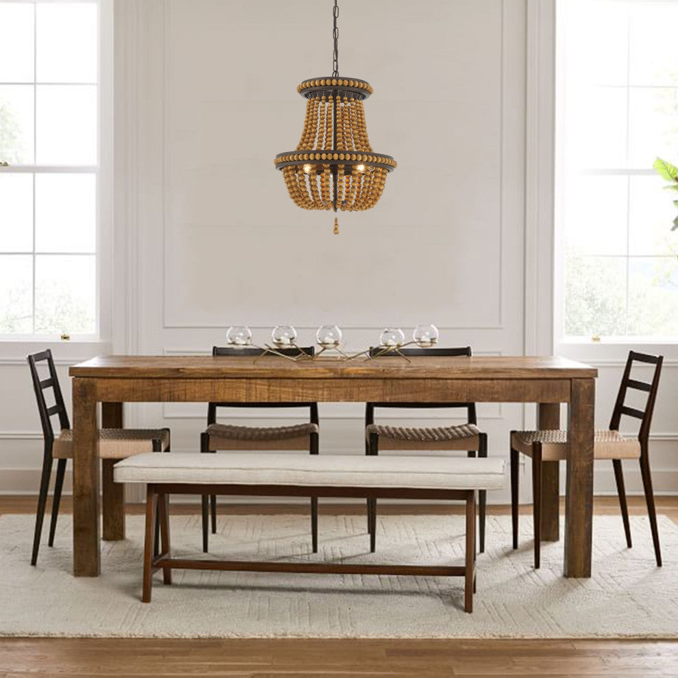 3-Light Lantern Empire Chandelier With Beaded Accents, Oil Rubbed Bronze