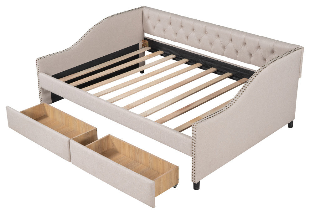 Gewnee Upholstered daybed in Beige ( Full Size)
