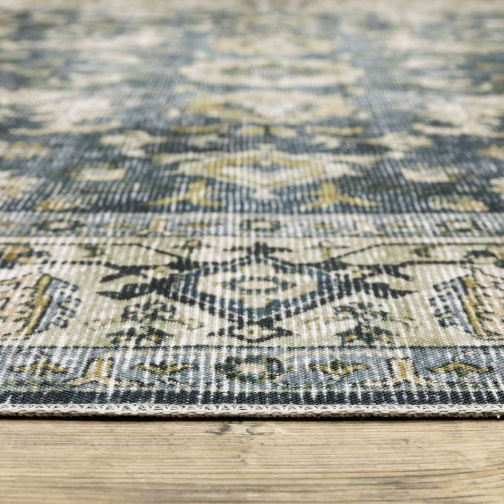 Celestia Machine Washable Vintage Indoor Area Rug, Blue, 7'6"x10'