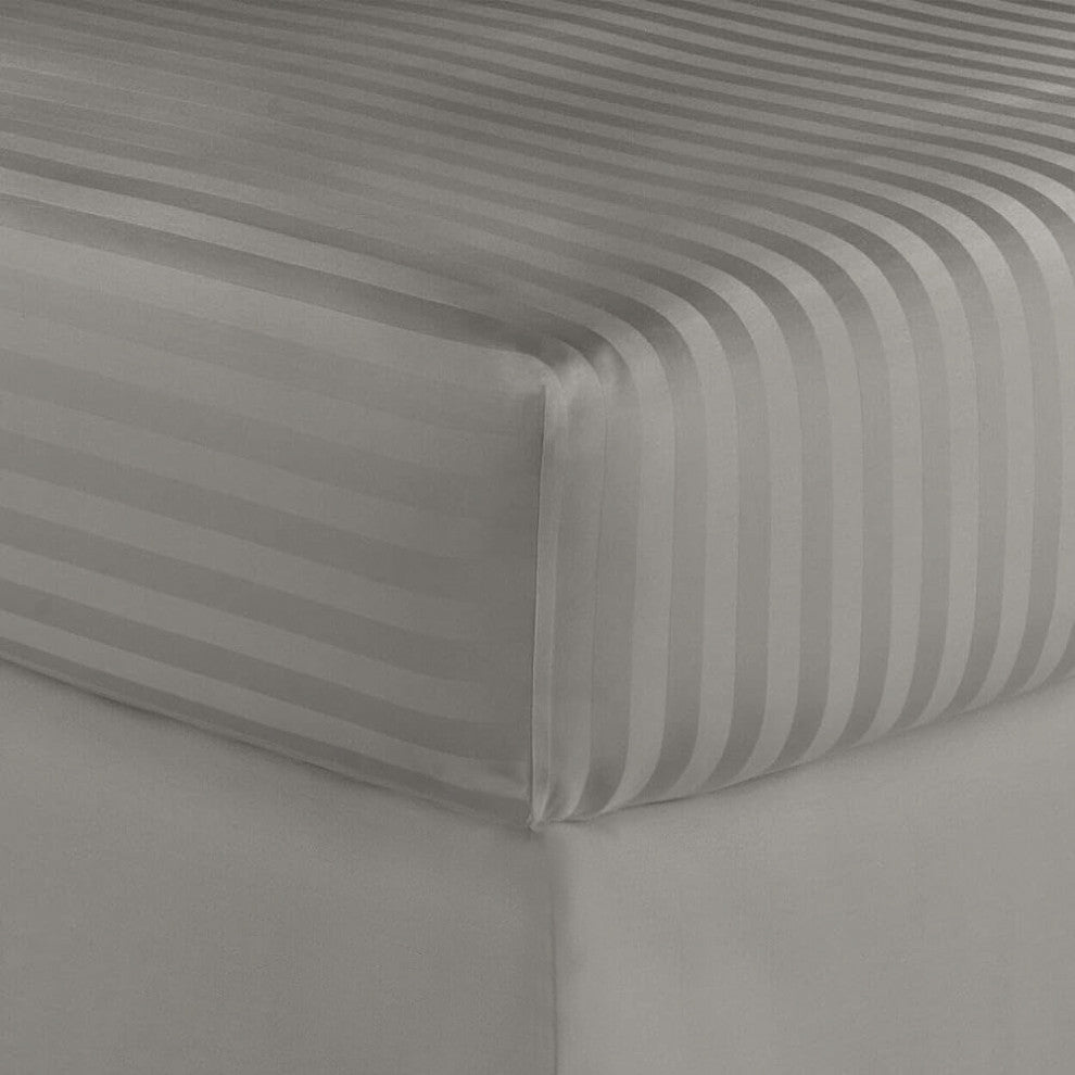 600 Thread Count 100% Cotton Stripe Sheet Set, Grey, Queen