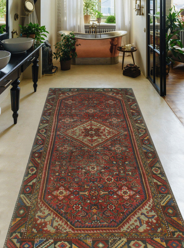 Semi-Antique Birdhil Rust/Beige Runner, 4'10x10'0