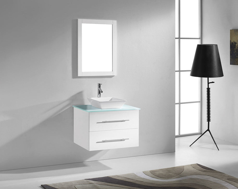 Virtu Marsala 29" Single Bathroom Vanity, White, Brushed Nickel Faucet, Mirror