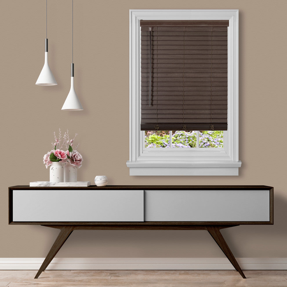Cordless GII Madera Falsa 2" Faux Wood Plantation Blind 45x64, Mahogany