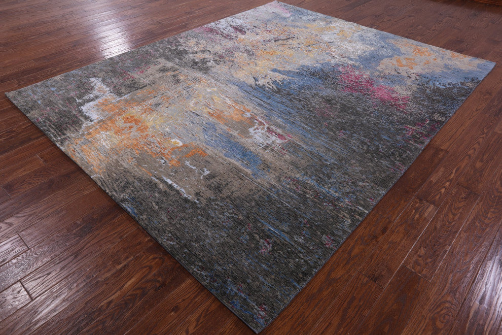 Abstract Hand Knotted Wool and Silk Rug 8' 2" X 10' 2" Q8874