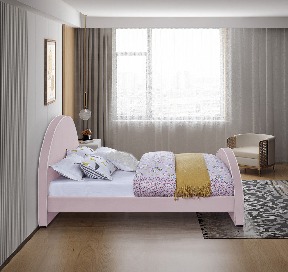 Brody Velvet Upholstered Bed, Pink, Queen
