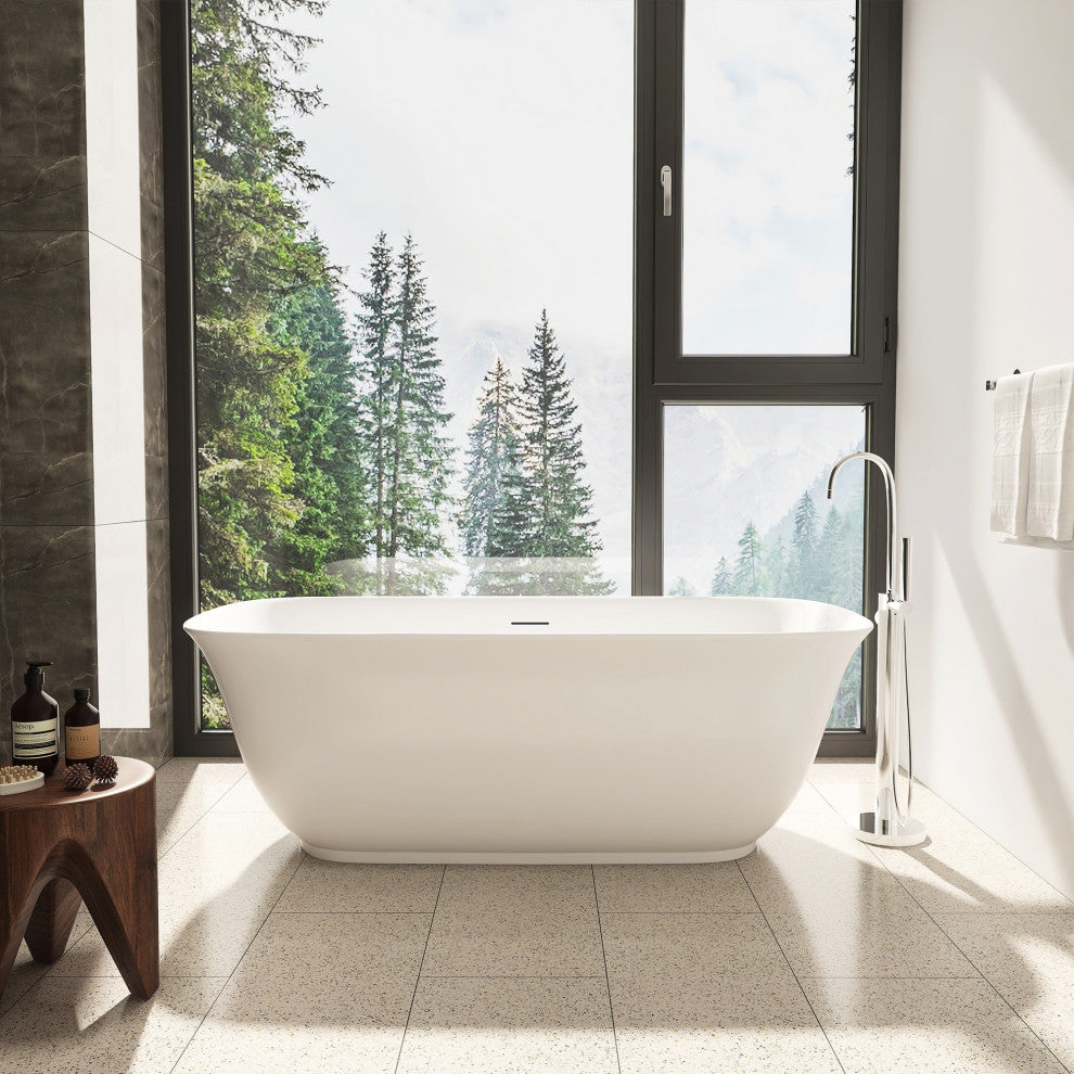 Sarnia Flat Bottom Freestanding Acrylic Soaking Bathtub, 67"