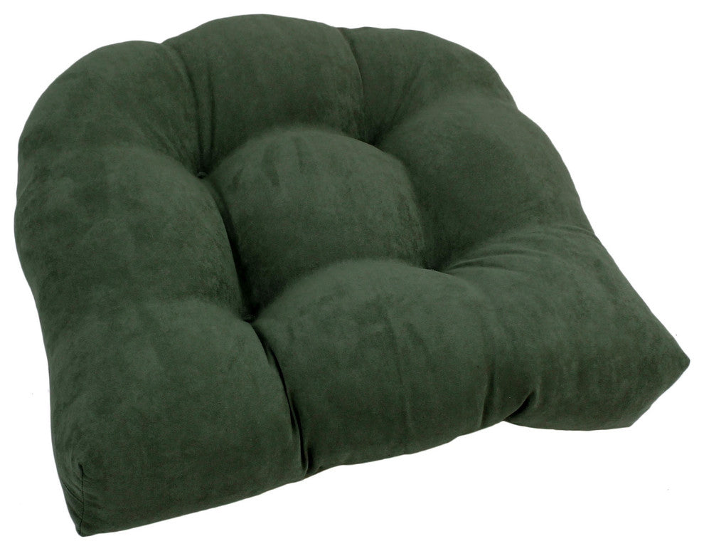 19" U-Shaped Micro Suede Tufted Dining Chair Cushion, Hunter Green